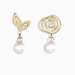 گوشواره نامتقارن گل و برگ با مروارید